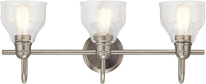 Kichler Avery 24" Vanity Bath Light in Brushed Nickel, Vintage 3-Light Bathroom Wall Mount Fixtured with Clear Seeded Glass, (24" W x 9.25" H), 45973NI