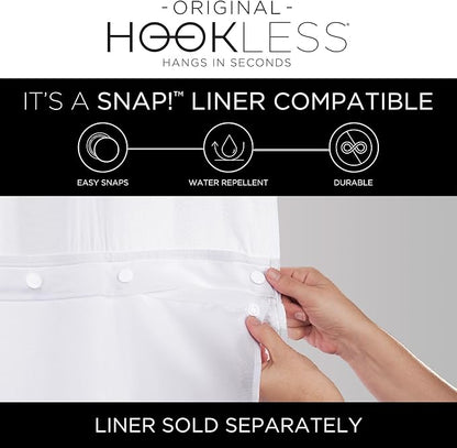 It's A Snap! Waffle Stripe Shower Curtain, 2-in-1 with Fabric and Sheer Top Window, Flex-On Rings, Liner Compatible, 71' x 74', Bright White
