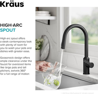 KRAUS Oletto Touchless Sensor Pull-Down Single Handle Kitchen Faucet in Matte Black, KSF-2830MB