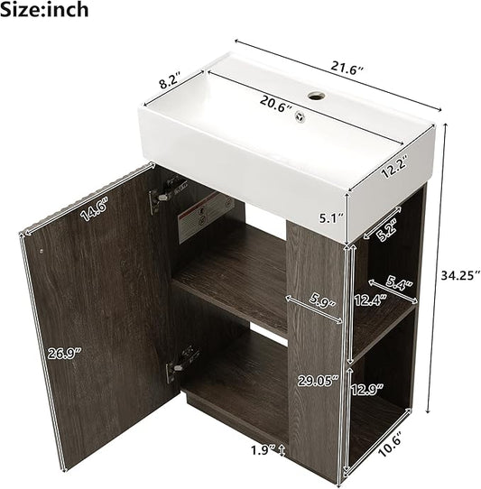 Merax Bathroom Vanity, Undermount Sinks Vanity with Side Storage, Floor Standing Bathroom Storage Cabinet Combo Set, Small Bathroom Sink Vanity, Dark Grey