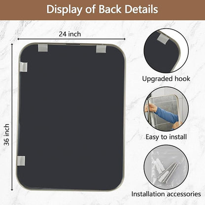 24x36 Inch Brushed Nickel Bathroom Mirror, Framed Rectangle Mirror with Rounded Corner, Brushed Mirror, Silver Bathroom Mirror for Over Sink, Vanity, Living Room, Bedroom, Horizontal/Vertical