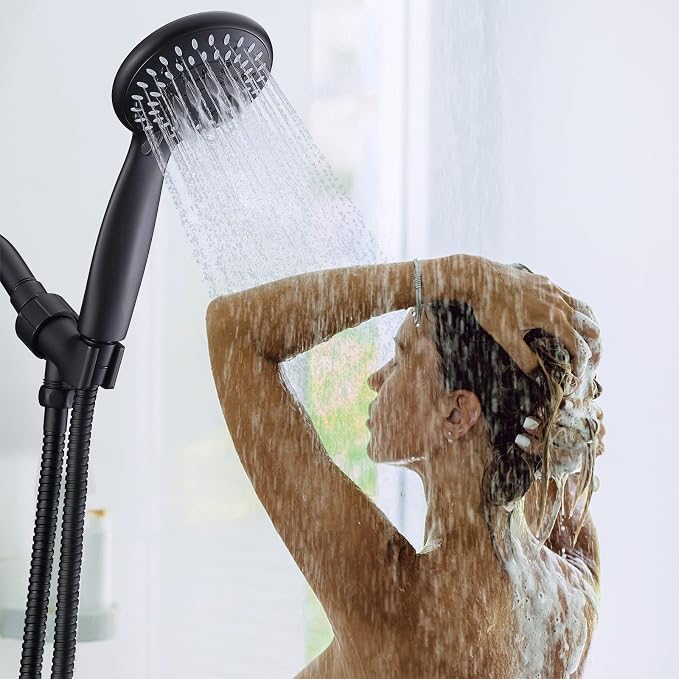 Handheld Shower Head High Pressure 5-Settings with Hose, Matte Black | Powerful Water Spray, Against Low Pressure Water Flow, 59 Inch Stainless Hose, Adjustable Mount