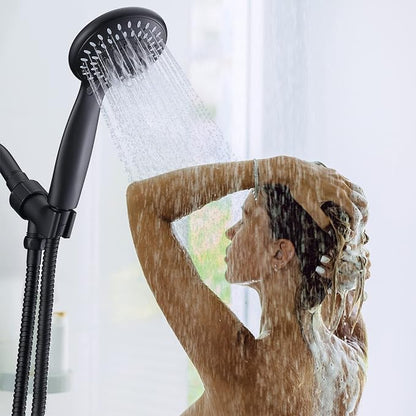 Handheld Shower Head High Pressure 5-Settings with Hose, Matte Black | Powerful Water Spray, Against Low Pressure Water Flow, 59 Inch Stainless Hose, Adjustable Mount