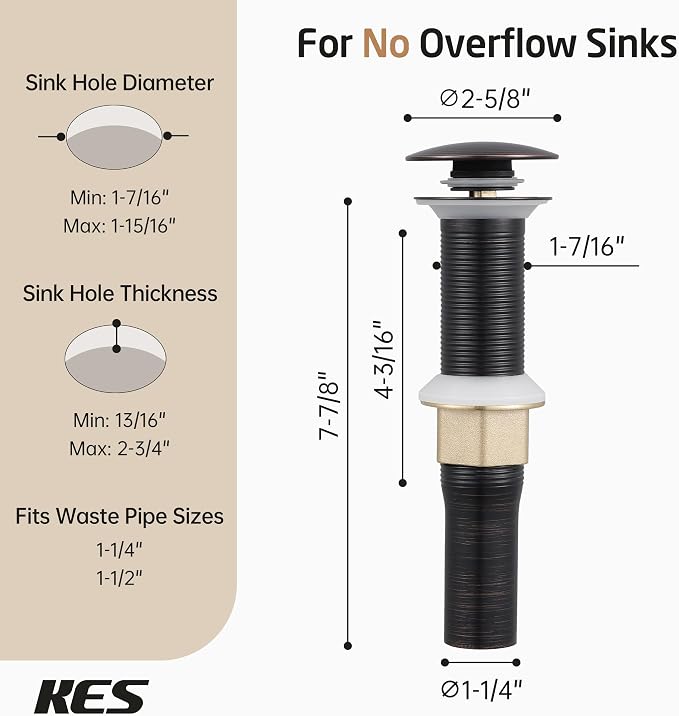 KES Bathroom Sink Drain with Strainer Basket Hair Catcher Anti Clog Pop Up Drain Stopper Vanity Vessel Sink without Overflow, Oil Rubbed Bronze S2013D-ORB