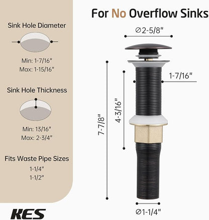 KES Bathroom Sink Drain with Strainer Basket Hair Catcher Anti Clog Pop Up Drain Stopper Vanity Vessel Sink without Overflow, Oil Rubbed Bronze S2013D-ORB