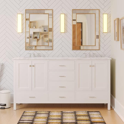 Horizon 72-inch Double Bathroom Vanity (Engineered Carrara/White): Includes White Cabinet with Engineered Carrara Countertop and White Ceramic Sinks