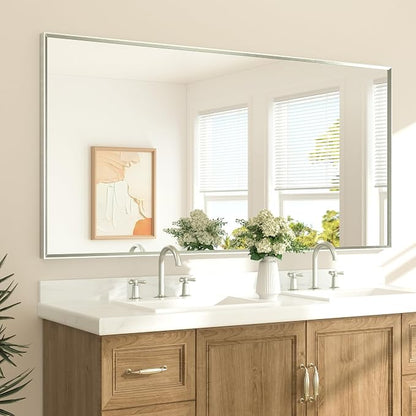 Brushed Nickel Vanity Mirror for Bathroom 72" x 36" Beveled Frame Rectangle Bathroom Mirror for Over Sink Brushed Nickel, Tempered Glass, Stronger Frame, Modern Farmhouse Bedroom, Entryway