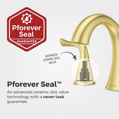 Pfister Willa Bathroom Sink Faucet, 8-Inch Widespread, 2-Handle, 3-Hole, NSF Certified, Brushed Gold Finish, LF049MALBG