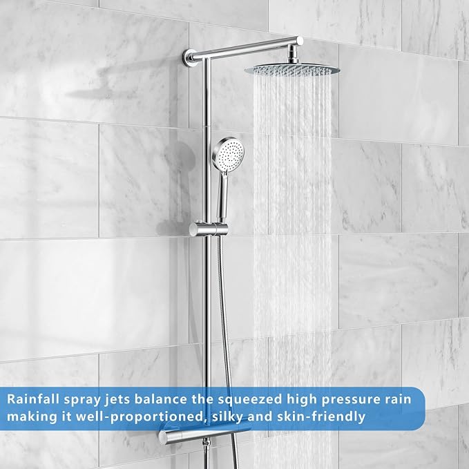 Voolan High Pressure Rain Shower Head - Rainfall Shower head Made of All Metal Stainless Steel - Comfortable Shower Experience Even at Low Water Flow (8 Inch, Chrome)