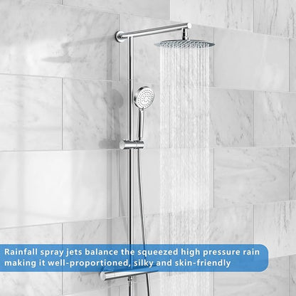 Voolan High Pressure Rain Shower Head - Rainfall Shower head Made of All Metal Stainless Steel - Comfortable Shower Experience Even at Low Water Flow (8 Inch, Chrome)