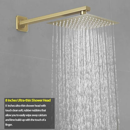 Brushed Gold Shower System Bathroom Luxury Rain Mixer Shower Combo Set Wall Mounted Rainfall Shower Head System Shower Faucet Rough-in Valve Body and Trim Kit