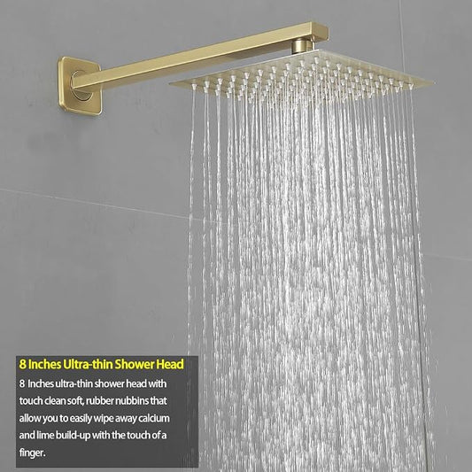 Brushed Gold Shower System Bathroom Luxury Rain Mixer Shower Combo Set Wall Mounted Rainfall Shower Head System Shower Faucet Rough-in Valve Body and Trim Kit