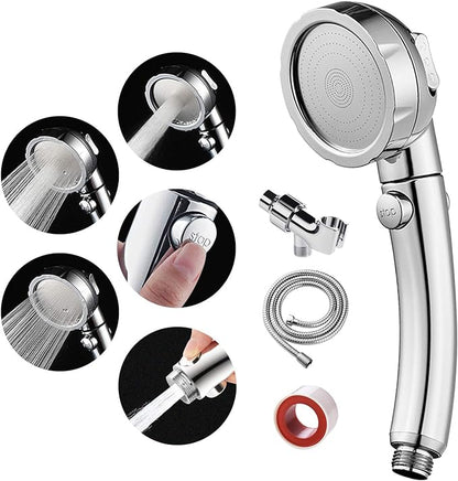 SINGSUO High Pressure Handheld Shower Head with On Off Switch (Chrome) | Detachable Shower Head, 3 Spray Modes Shower Massager Handheld with Hose and Adjustable Angle Bracket