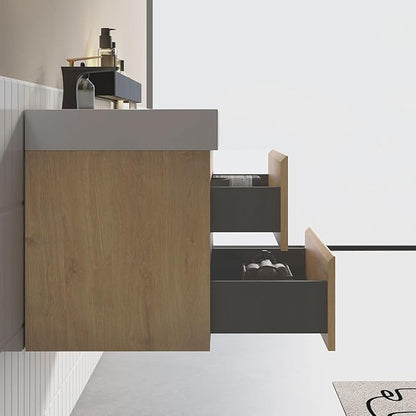 24" Floating Bathroom Vanity with Sink, Modern Bathroom Cabinet with Top and Soft Close Drawers, Spacious Storage for Small Space, Natural Oak - Lavanda Collection