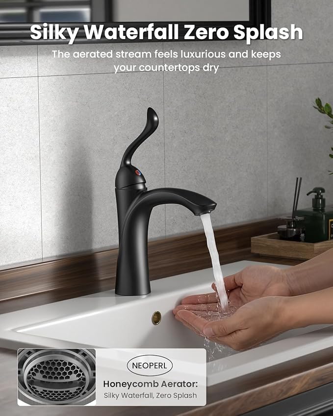 APPASO Bathroom Sink Faucet, Single Hole Sink Faucet Spot Resist with Optional Deck Plate for 1 to 3 Hole Installation, Single Handle Vintage Design with Pop Up Drain for Vanity,Matte Black