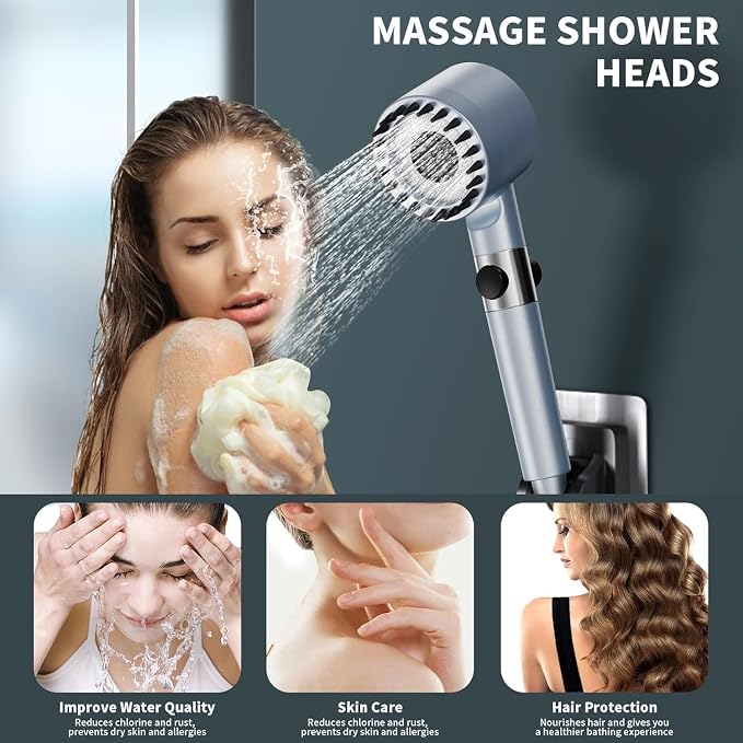 Filtered Shower Head with Handheld, High Pressure Showerhead | 4 Spray &Pause Switch Upgraded Anti-clog Nozzles for Shower Head with 59" Explosion-Hose & Bracket for Hard Water & Pets,Blue