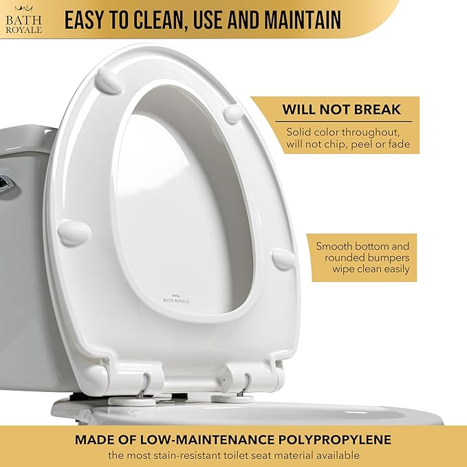 Bath Royale Toilet Seat Elongated with Cover BR501-02 Soft Close, Heavy Duty, Comfortable, Stain-Resistant and Easy to Keep Clean, Fits All Toilet Brands, Executive Series - Almond/Bone