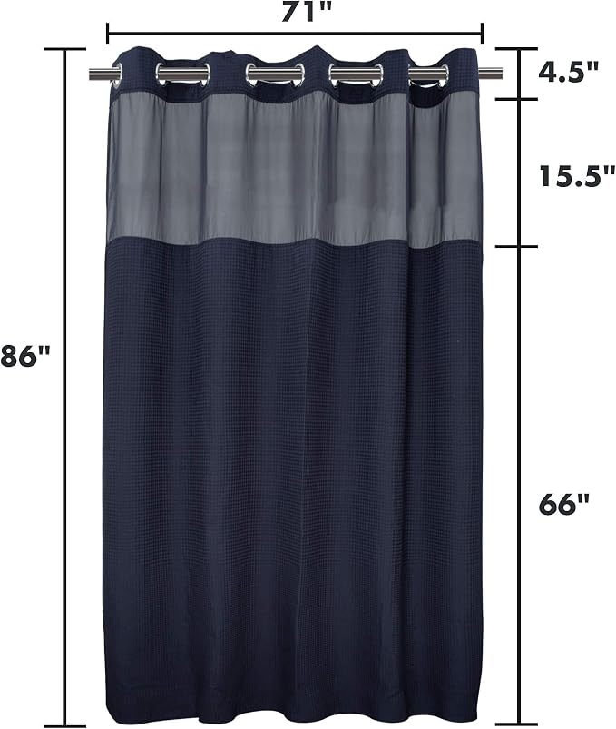 River Dream Cotton Blend Fabric Shower Curtain Set with Liner, Navy, 71x86 | Waffle Weave, No Hook Needed, with Snap in Replacement Liner, Top Sheer Window, Hotel Quality for Bathroom, Extra Long