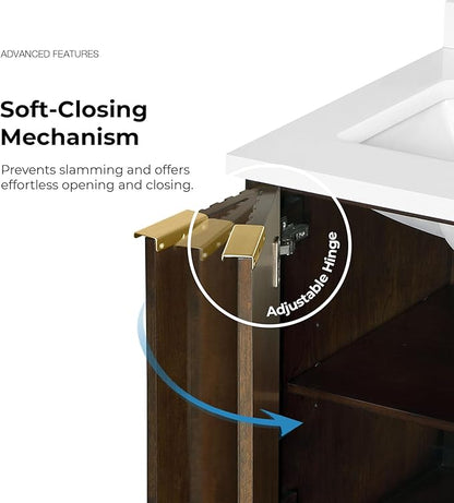 OVE Decors Indy 24 in. Undermount Single Sink Bathroom Vanity with White Engineered Marble Top, Dark Walnut