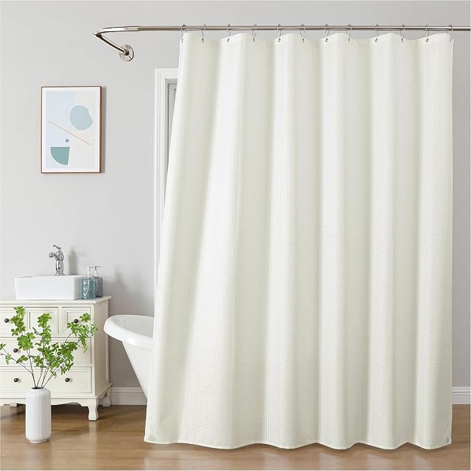 2-in-1 Waterproof Fabric Shower Curtain - No Separate Liner Needed, Hotel-Style Waffle Weave, Effortless Cleaning & Washable Bathroom Shower Curtain Set,72Wx72H,Cream