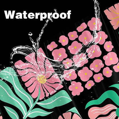 JAWO Pink Green Floral Shower Curtain for Bathroom, Retro Boho Floral Shower Curtains Decor for Women Girls, Vintage Botanical Geometric Groovy Aesthetic Pattern Shower Curtain Sets with Hooks70X70IN