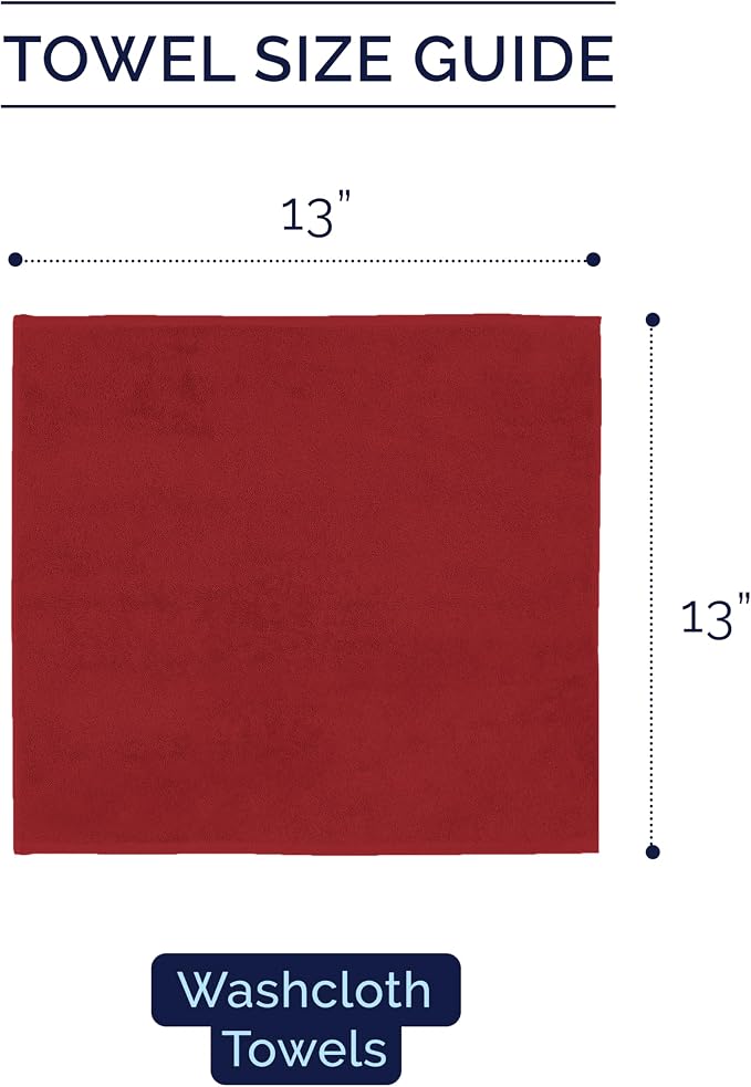 Elegant Comfort Premium Turkish Cotton 6 Pack Washcloths Set - 13 x 13 inch, Luxurious Hotel Spa Quality 100% Turkish Cotton 6PC Washcloth Set - Highly Absorbent - Soft Bathroom Towels, Burgundy