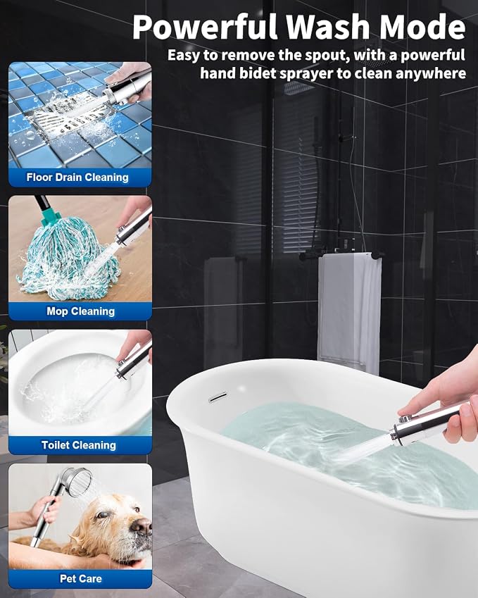 Filtered Shower Head for Hard Water with Stop, High Pressure 4-Mode Shower Heads Built-in Power Spray to Clean Corner, Tub & Pets, Water Softener Handheld Shower to Remove Chlorine & Fluoride | 4 Modes Shower with Handheld Spray, Water Softener, with M...