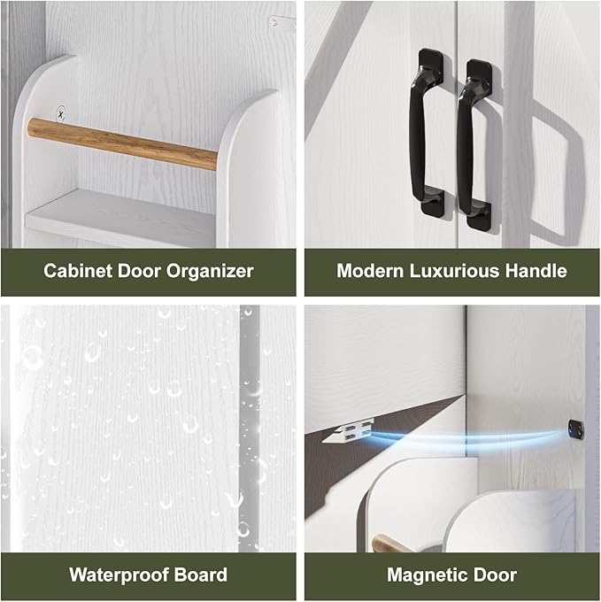 24 Inch Bathroom Vanity with Sink, Modern Bathroom Cabinet with LED Light, Bathroom Vanity Set, Double Soft Closing Cabinet Door with Organizer, White