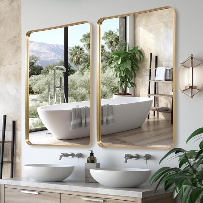 Anpark Gold Metal Deep Frame Mirror - 30" x 48" Rectangular Wall Mounted Vanity Mirror for Bathroom, Bedroom, Living Room & Entryway Decor