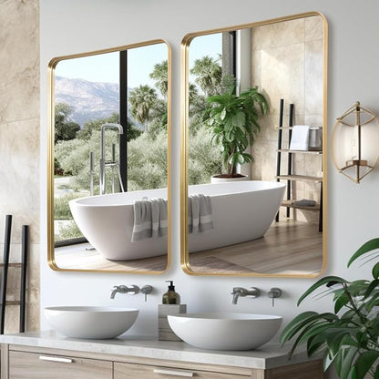 Anpark Gold Metal Deep Frame Mirror - 30" x 48" Rectangular Wall Mounted Vanity Mirror for Bathroom, Bedroom, Living Room & Entryway Decor
