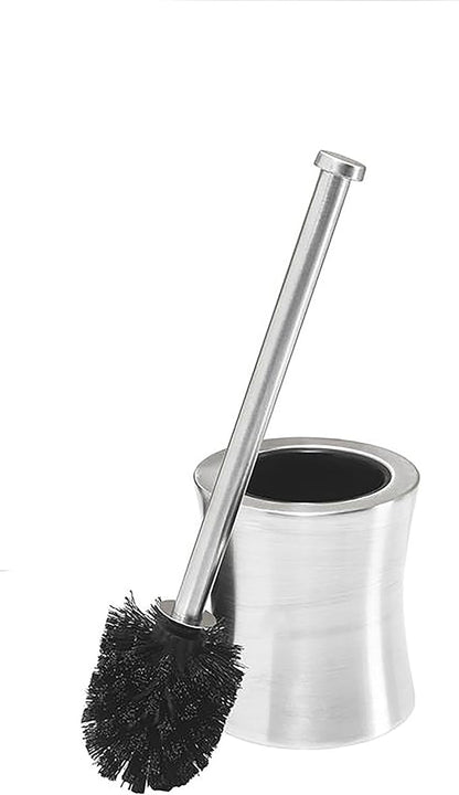 Bath Bliss Hour Glass Shape Weighted Bottom Toilet Brush & Holder Set, Heavy Duty Brush, Silver, 4.5"L x 4.5"W x 15.4"H