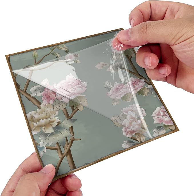Alwayspon Vinyl Sticker Peel and Stick, Self-Adhesive Wall Tile Transfers Backsplash Sticker Decal for Kitchen Bathroom, 6x6inch/15x15cm 30Pcs, Green Floral T042