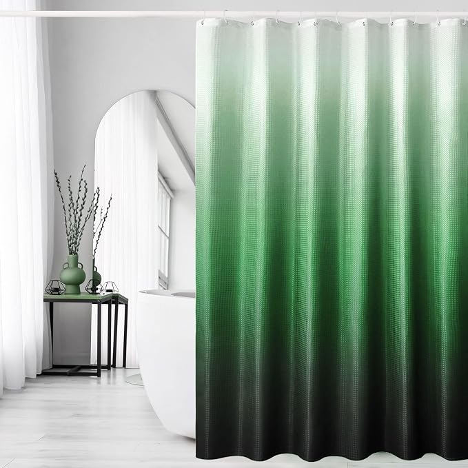 Emerald Green Ombre Fabric Shower Curtain for Bath Decor, 72 x 72 | Emerald Green Gradient Fabric Shower Curtain, Cloth-Textured Bathroom Curtains Shower Set, Water Repellent, Machine Washable