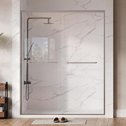 Garvee 56-60"W x 72"H Sliding Shower Door 1/4" Tempered Glass Double Bypass Enclosure with Trimmable Width and Easy Clean Nano Coating Matte Silver