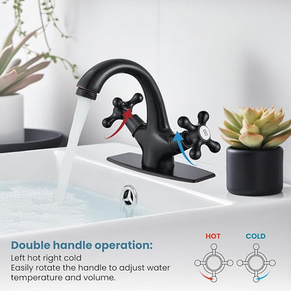 gotonovo Bathroom Sink Faucet Single Hole Double Cross Handle Knobs Lavatory Vessel Sink Mixer Tap Bathroom Faucet with Pop up Drain and Deck Cover Plate Oil Rubbed Bronze