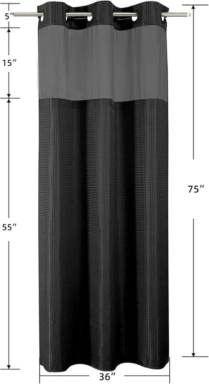 Colorful Star Small Stall Shower Curtain with Snap in Fabric Liner, Waffle Weave No Hook Shower Curtains with Mesh Top Window, Hotel Style Waterproof Bathroom Curtain Set, 36 x 75 Inch, Black