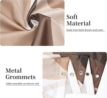 Brown Shower Curtain, Modern Abstract Grey and Brown Striped Shower Curtain Set for Bathroom Waterproof Tan Shower Curtain with Hooks, 72x78 Inch