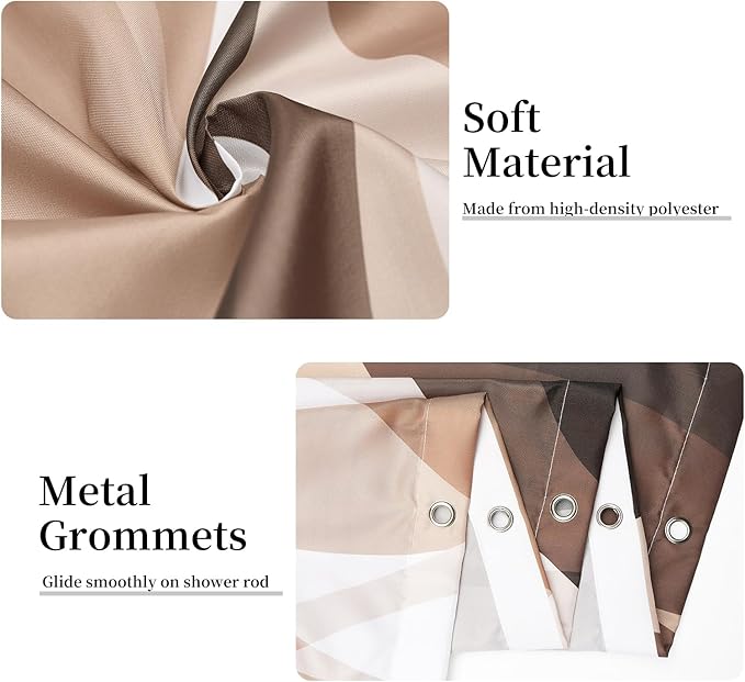 Brown Shower Curtain, Modern Abstract Grey and Brown Striped Shower Curtain Set for Bathroom Waterproof Tan Shower Curtain with Hooks, 72x84 Inch