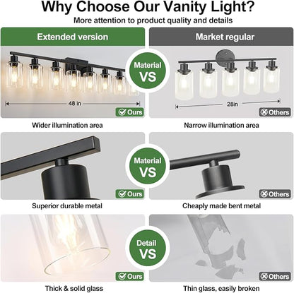 MOKATNG 8-Light Bathroom Light Fixtures, Vanity Light with Clear Glass Shades, Matte Black Bathroom Light Fixtures Over Mirror, Modern Bathroom Wall Lamp for Mirror Living Room Cabinet Bedroom