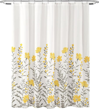 Lush Decor Aprile Floral Shower Curtain Single 72" W x 72" L, Yellow & Gray - Floral Shower Curtains - Bathroom Décor - Cottage Shower Curtain