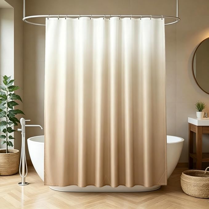 Felisa Ombre Khaki and White Shower Curtain Liner,Waterproof Fabric Shower Curtain with 3 Weighted Magnets, Odorless Cloth Lightweight Bathroom Curtain,Sturdy Rustproof Grommets,72 x 72