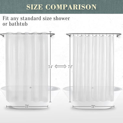 No Hook PEVA Shower Curtain or Liner, Standard Size 71 x 74, Clear | 8G Heavy Duty, Clear Bathroom Shower Curtain, No Hooks Required, Waterproof Plastic & PVC Free