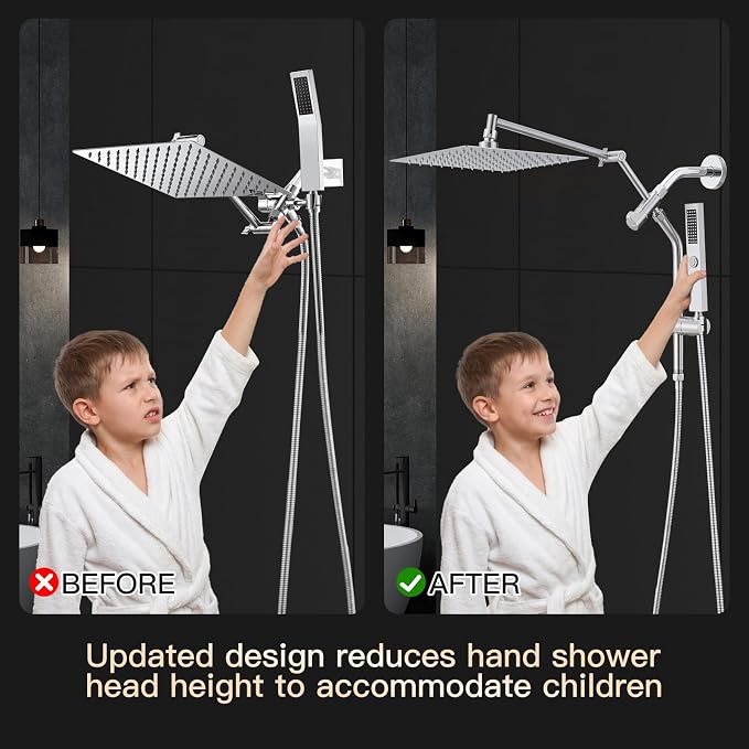 All Metal 10" Shower Head with Handheld, Built-in Power Jet Mode | Luxurious, Square, Rain Shower Heads with Spray Combo Set, High Pressure, Dual, Rainfall, with Extension Arm, Brushed Nickel
