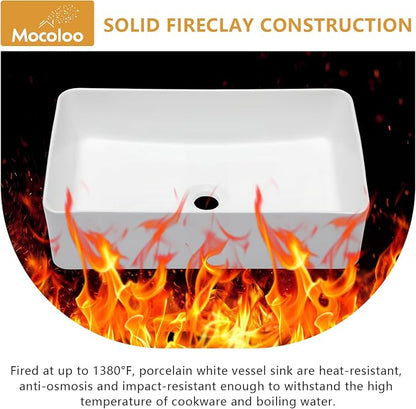 Mocoloo Bathroom Vessel Sink Rectangular 21"X14" Modern Rectangle Countertop Vessel Sink White Porcelain Ceramic Lavatory Vanity Sink Above Counter Basin