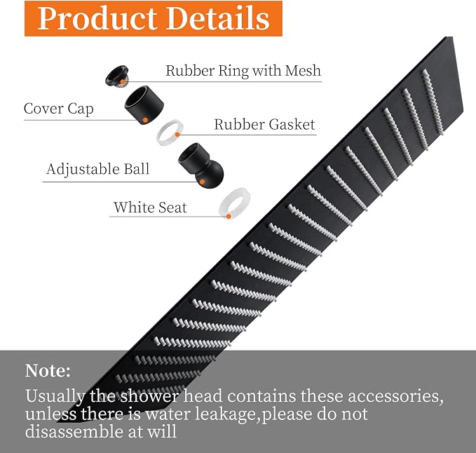 16 Inch Square Rain Shower Head | 304 Stainless Steel, 324 Jets, Ultra Thin High Pressure Bathroom Rainfall Showerhead, Matte Black