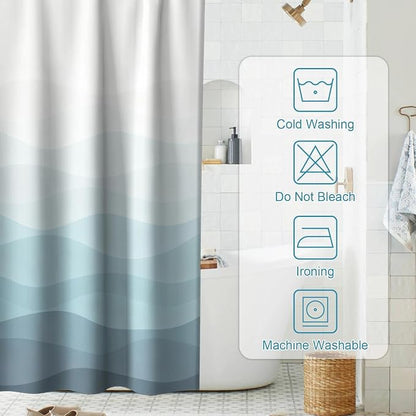 Modern Rustic Shower Curtain, Stripes Ocean Luxury Abstract Nautical Aesthetic Shower Curtains for Bathroom, Waterproof Bath Curtain with Hooks Machine Washable Bathtub Curtains 72x72 Inch Blue