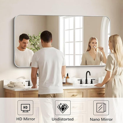 DESBING 55"x30" Bathroom Mirror for Over Sink, Silver Framed Wall Mirror | High-Definition Shatterproof Vanity Mirror with Rounded Corner for Bedroom Living Room Entryway Horizontally or Vertically