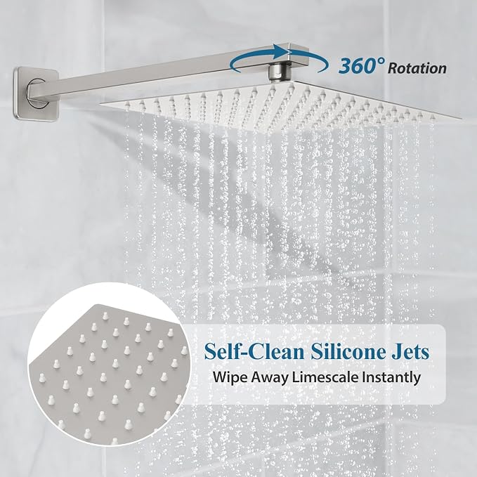 Brushed Nickel Square Rainfall Shower Head Set with Handheld & Faucet, 10" | Wall Mounted Bathroom Shower Faucet, 10 Inch Square Head, With Shower Valve, Rustproof Brushed Nickel, High Pressure Raindrop