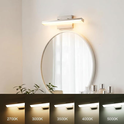 mirrea 16in 5CCT Brushed Nickel LED Vanity Lights for Bathroom Over Mirror | 5 color temperatures,Adjustable light angle,ETL listed,Dimmable,Bathroom lighting fixtures,Eye-friendly,Frosted acrylic shade
