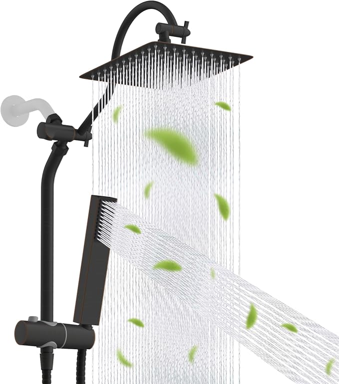 Hibbent 10'' Rainfall Shower Head with 4-Spray Handheld, Oil Rubbed Bronze | cUPC Certified High Pressure Showerhead Combo, 12'' Adjustable Extension Arm, Extension Bar, Easy Reach Holder, 71'' Hose